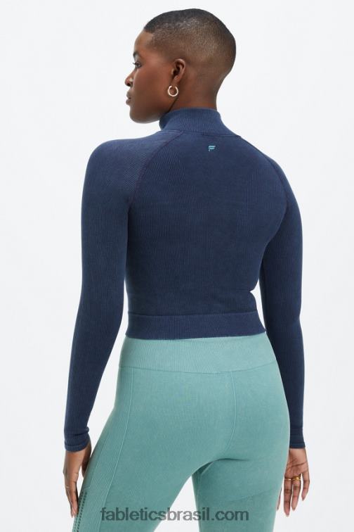 Fabletics marinho profundo lavado 420HR2770 canelado sem costura cropped com zíper completo mulheres