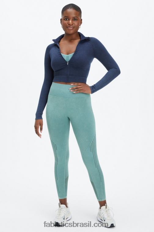 Fabletics marinho profundo lavado 420HR2770 canelado sem costura cropped com zíper completo mulheres