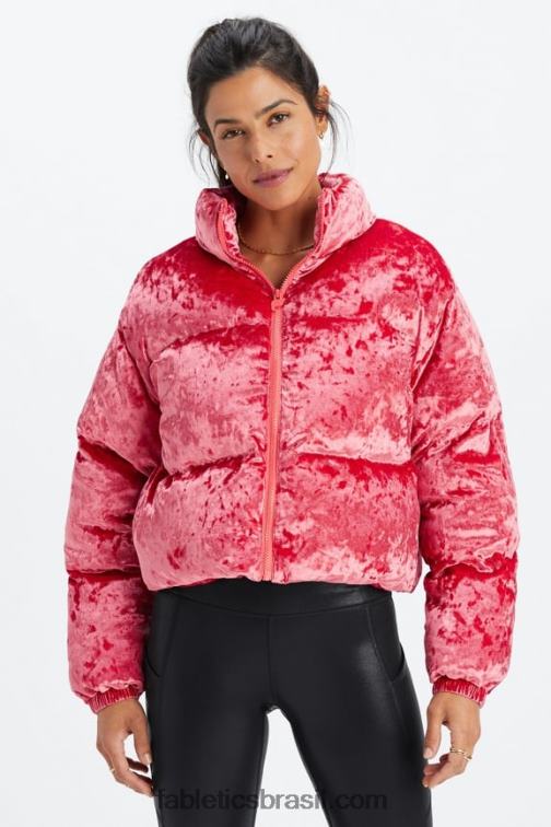 Fabletics morango vermelho 420HR2786 jaqueta puffer cropped de veludo Wander mulheres