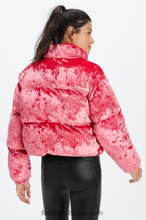 Fabletics morango vermelho 420HR2786 jaqueta puffer cropped de veludo Wander mulheres