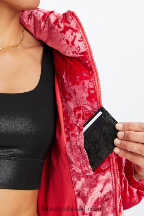 Fabletics morango vermelho 420HR2786 jaqueta puffer cropped de veludo Wander mulheres