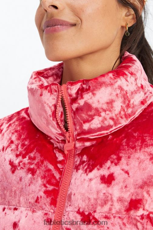 Fabletics morango vermelho 420HR2786 jaqueta puffer cropped de veludo Wander mulheres