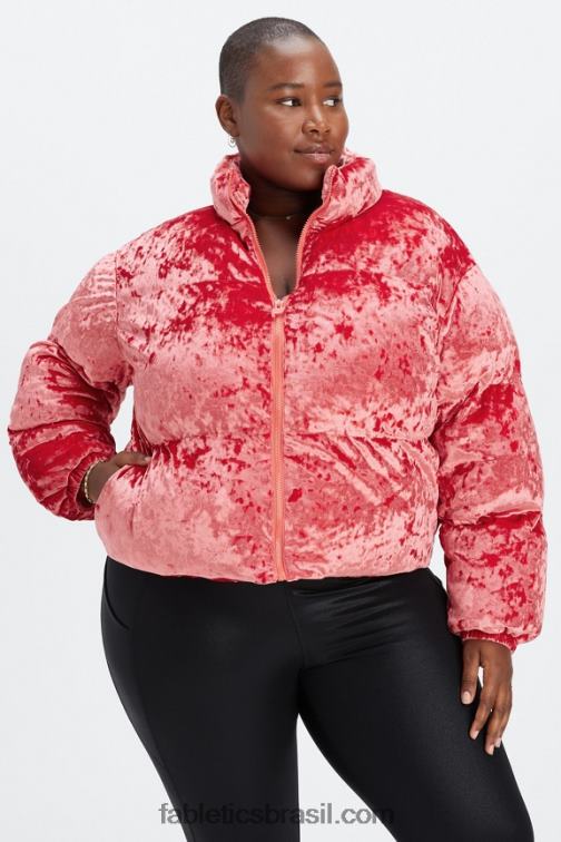 Fabletics morango vermelho 420HR2787 jaqueta puffer cropped de veludo Wander mulheres