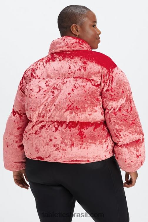 Fabletics morango vermelho 420HR2787 jaqueta puffer cropped de veludo Wander mulheres