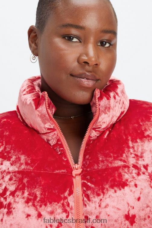 Fabletics morango vermelho 420HR2787 jaqueta puffer cropped de veludo Wander mulheres