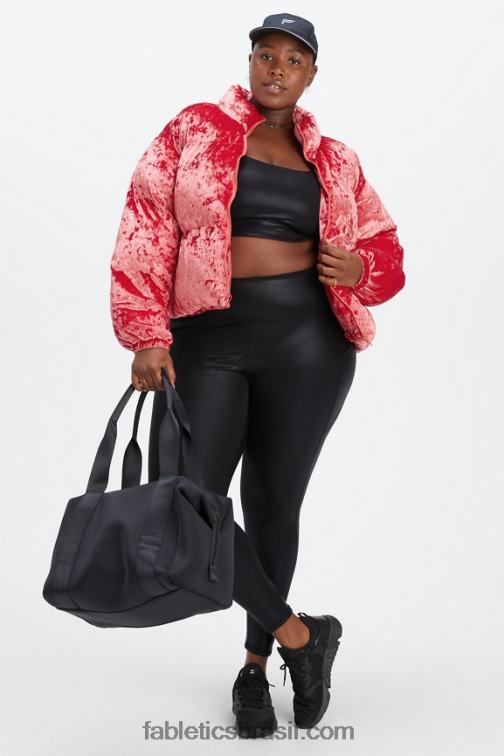 Fabletics morango vermelho 420HR2787 jaqueta puffer cropped de veludo Wander mulheres