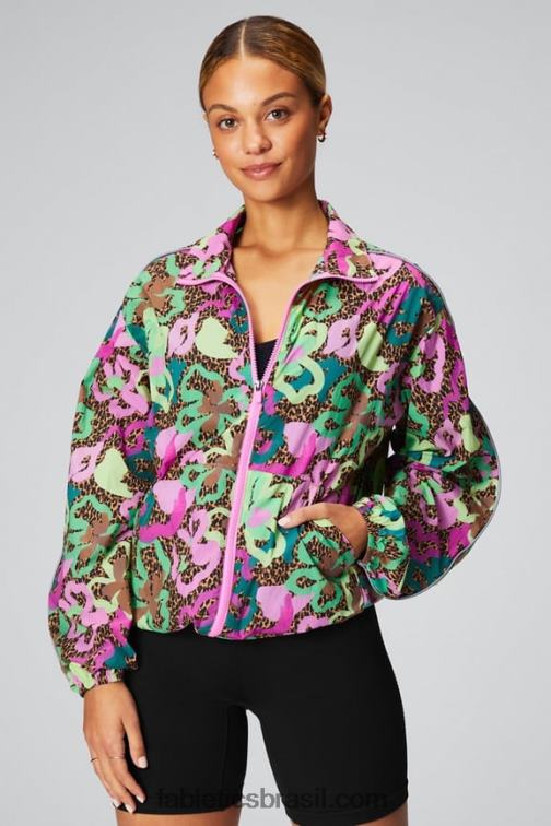 Fabletics oásis tropical/prata reflexiva 420HR2741 blusão peso mosca superdimensionado mulheres