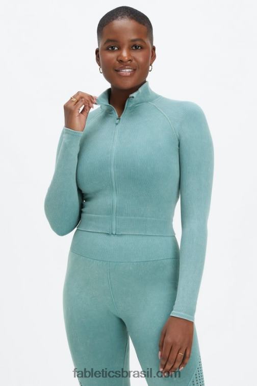 Fabletics onda ártica lavada 420HR2769 canelado sem costura cropped com zíper completo mulheres