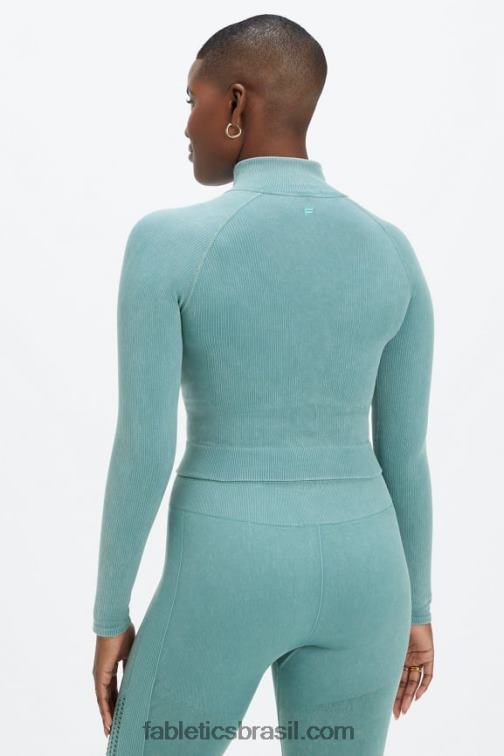 Fabletics onda ártica lavada 420HR2769 canelado sem costura cropped com zíper completo mulheres