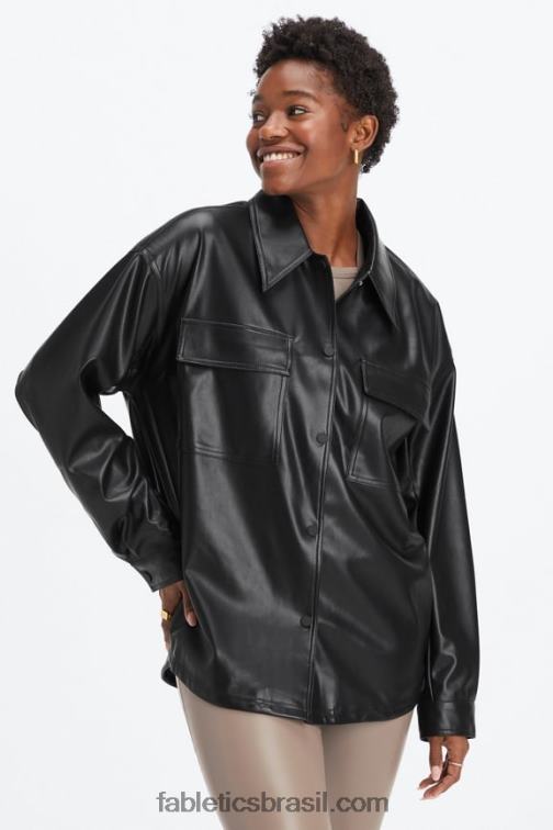 Fabletics preto 420HR2800 jaqueta de camisa de couro vegano oversized mulheres
