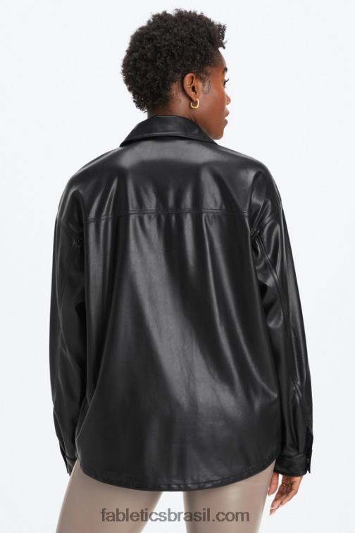 Fabletics preto 420HR2800 jaqueta de camisa de couro vegano oversized mulheres