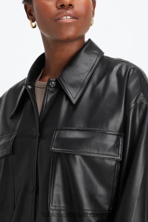 Fabletics preto 420HR2800 jaqueta de camisa de couro vegano oversized mulheres