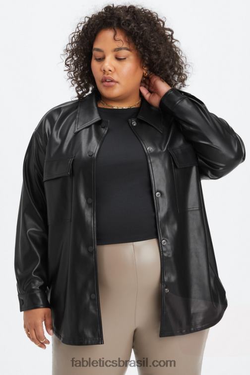 Fabletics preto 420HR2801 jaqueta de camisa de couro vegano oversized mulheres