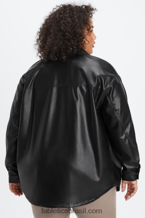 Fabletics preto 420HR2801 jaqueta de camisa de couro vegano oversized mulheres