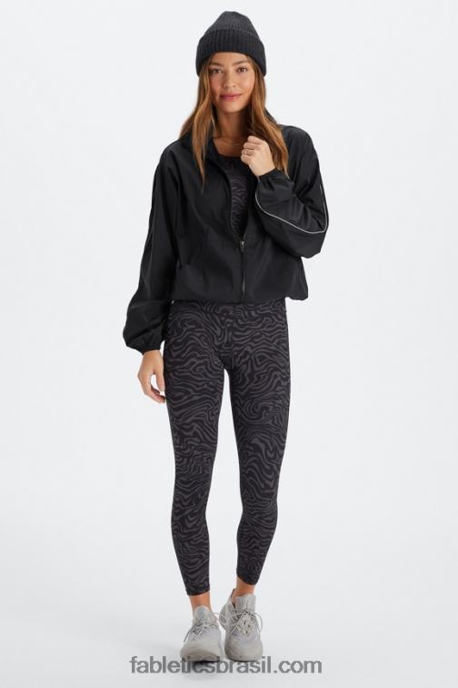Fabletics preto/prata reflexivo 420HR2740 blusão peso mosca superdimensionado mulheres