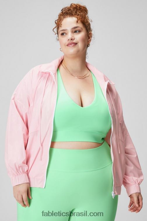 Fabletics rosa suave/branco clássico 420HR2753 jaqueta de trilha de náilon mulheres