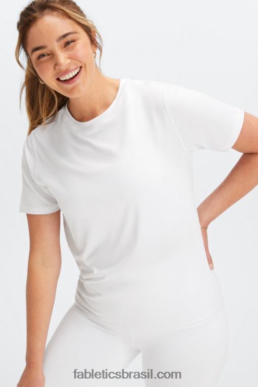 Fabletics Branco brilhante 420HR1981 phoenix lite blusa de manga curta mulheres