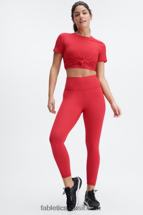 Fabletics alto vermelho 420HR1978 phoenix lite blusa de manga curta mulheres