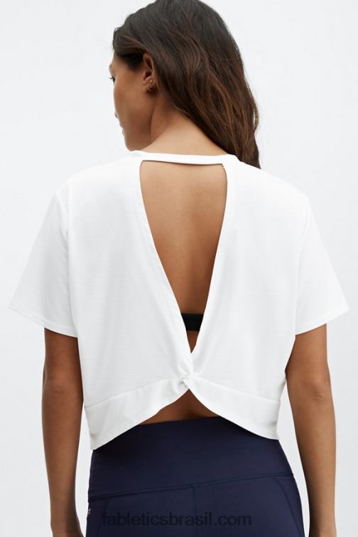 Fabletics branco 420HR2049 camiseta de manga curta com torção nas costas ecologicamente correta mulheres