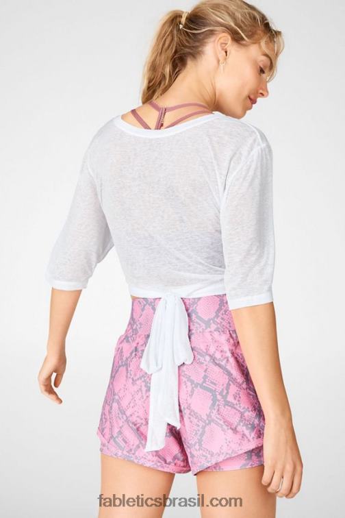 Fabletics branco 420HR2062 camiseta ryan manga curta amarrada mulheres