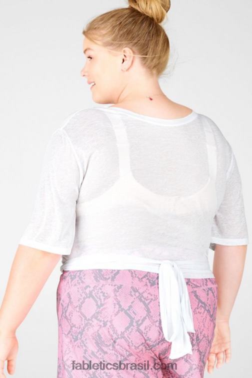 Fabletics branco 420HR2063 camiseta ryan manga curta amarrada mulheres