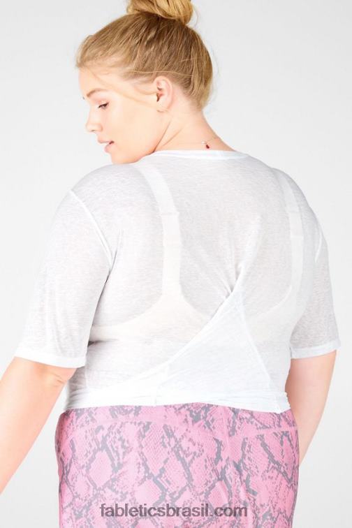 Fabletics branco 420HR2063 camiseta ryan manga curta amarrada mulheres