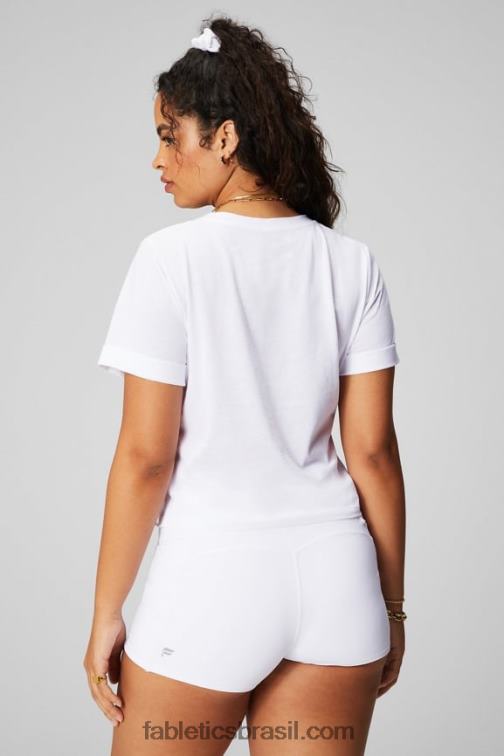 Fabletics branco clássico 420HR1945 Camiseta 100% algodão com torção frontal mulheres