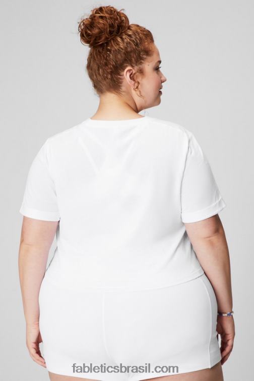 Fabletics branco clássico 420HR1946 Camiseta 100% algodão com torção frontal mulheres
