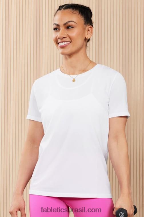 Fabletics branco clássico 420HR1950 top de manga curta tecnologia de penas mulheres