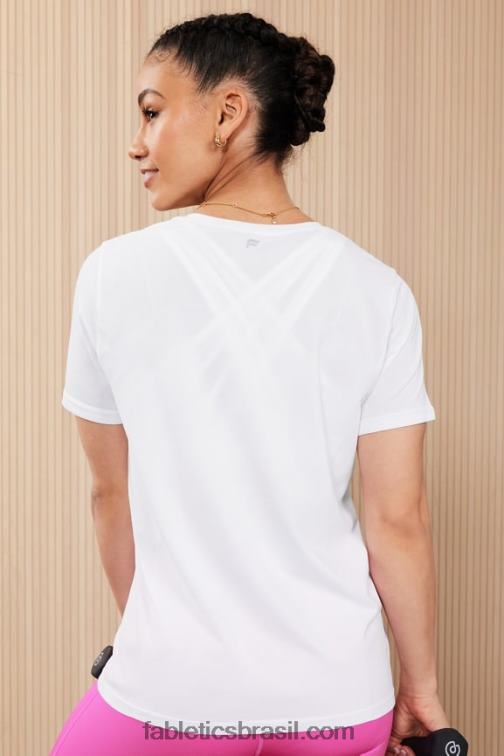 Fabletics branco clássico 420HR1950 top de manga curta tecnologia de penas mulheres