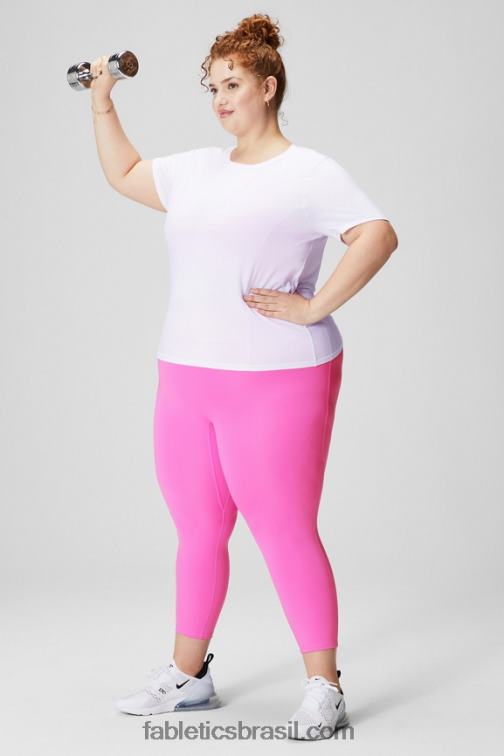 Fabletics branco clássico 420HR1951 top de manga curta tecnologia de penas mulheres