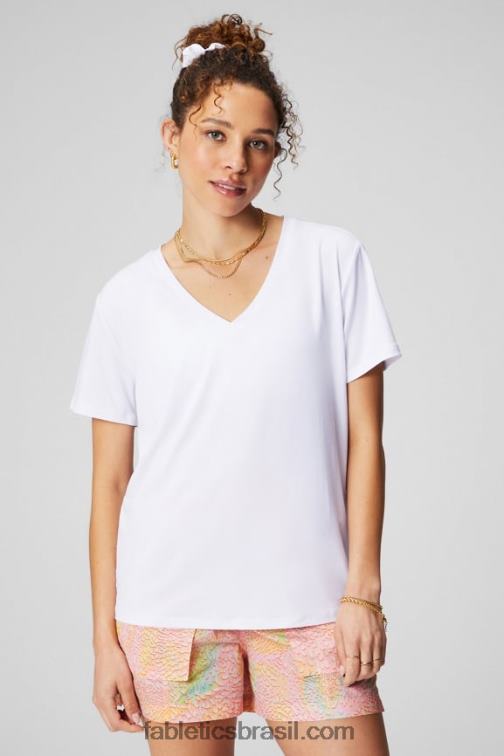 Fabletics branco clássico 420HR1958 camiseta manga curta dry-flex com decote em V mulheres