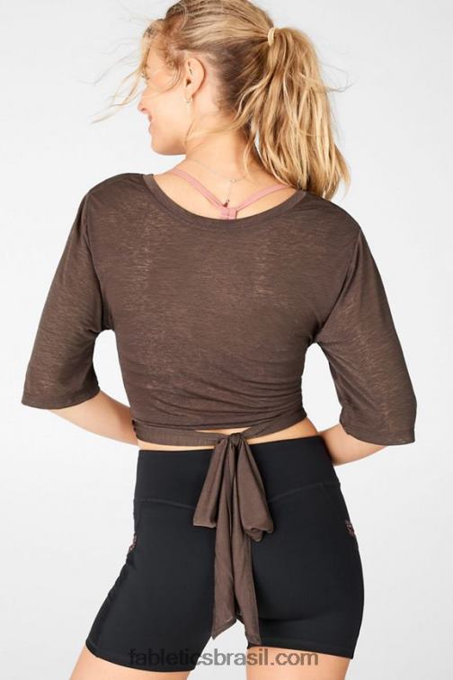 Fabletics cacau 420HR2061 camiseta ryan manga curta amarrada mulheres