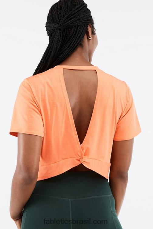Fabletics explosão de laranja 420HR2052 camiseta de manga curta com torção nas costas ecologicamente correta mulheres