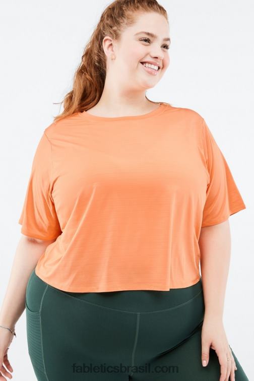 Fabletics explosão de laranja 420HR2053 camiseta de manga curta com torção nas costas ecologicamente correta mulheres