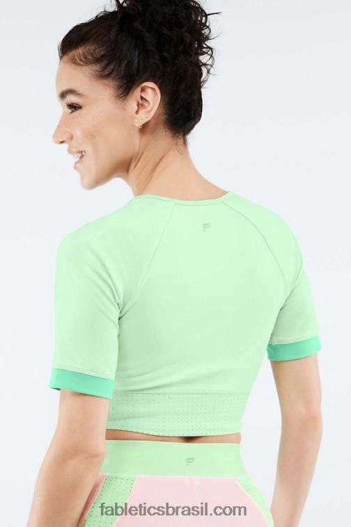 Fabletics água tropical/babosa 420HR2083 top cropped manga cortada avah color block mulheres
