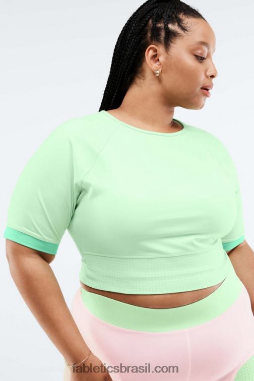 Fabletics água tropical/babosa 420HR2084 top cropped manga cortada avah color block mulheres
