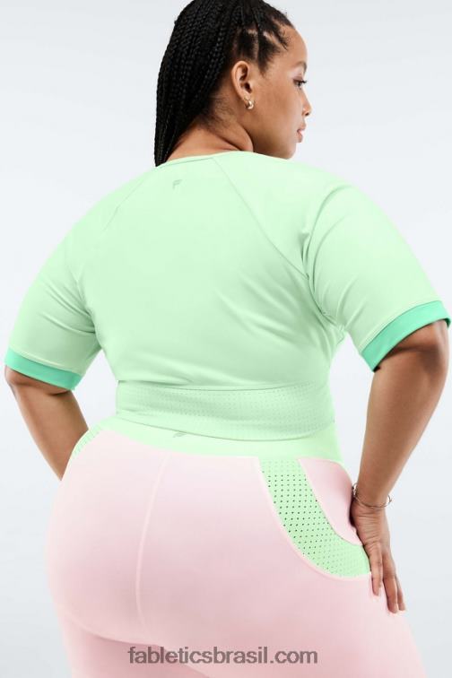 Fabletics água tropical/babosa 420HR2084 top cropped manga cortada avah color block mulheres