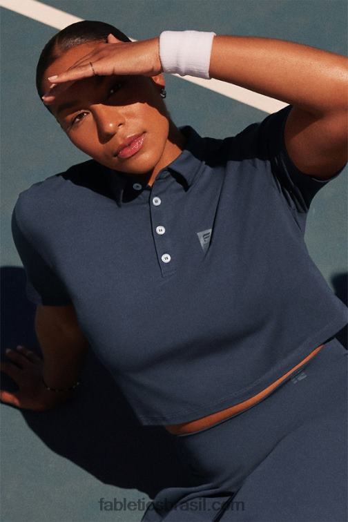 Fabletics marinho clássico 420HR2005 polo de manga curta boxy de tênis universal mulheres