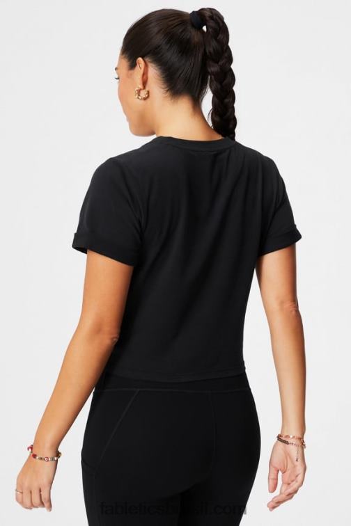 Fabletics preto 420HR1944 camiseta 100% algodão twist knot mulheres