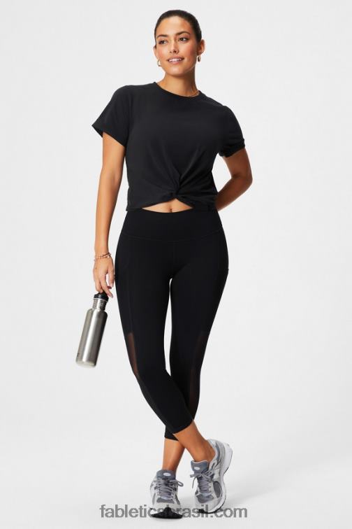 Fabletics preto 420HR1944 camiseta 100% algodão twist knot mulheres