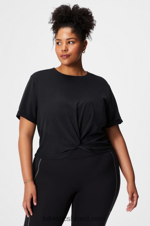 Fabletics preto 420HR1957 camiseta 100% algodão twist knot mulheres