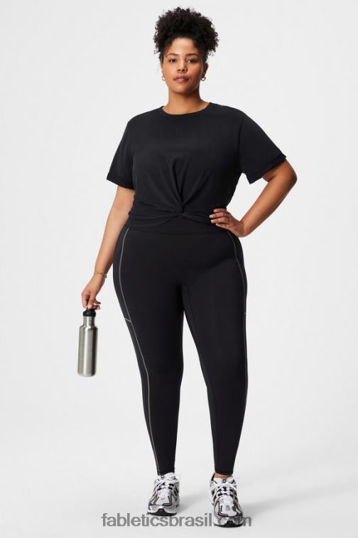 Fabletics preto 420HR1957 camiseta 100% algodão twist knot mulheres