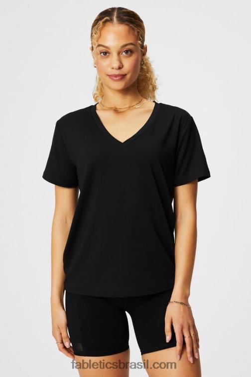 Fabletics preto 420HR1959 camiseta manga curta dry-flex com decote em V mulheres