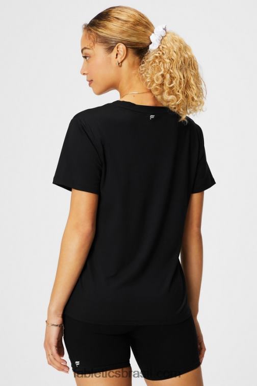 Fabletics preto 420HR1959 camiseta manga curta dry-flex com decote em V mulheres
