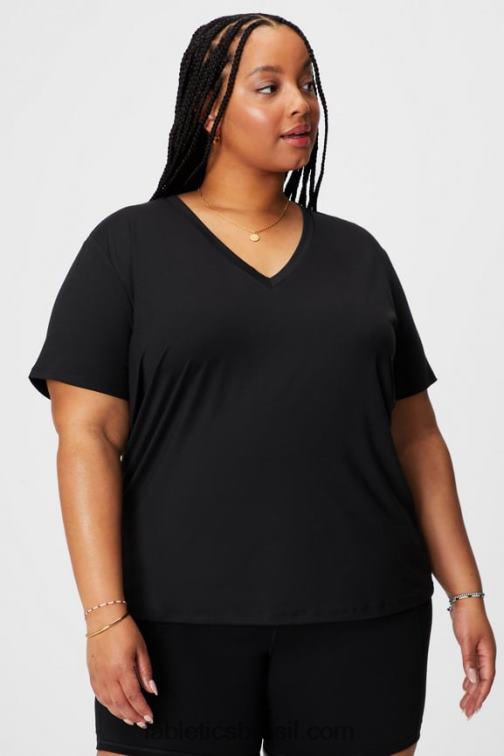 Fabletics preto 420HR1960 camiseta manga curta dry-flex com decote em V mulheres