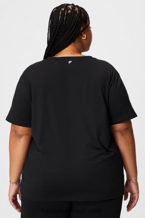 Fabletics preto 420HR1960 camiseta manga curta dry-flex com decote em V mulheres