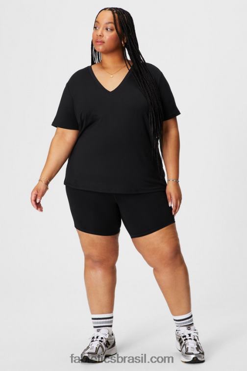 Fabletics preto 420HR1960 camiseta manga curta dry-flex com decote em V mulheres