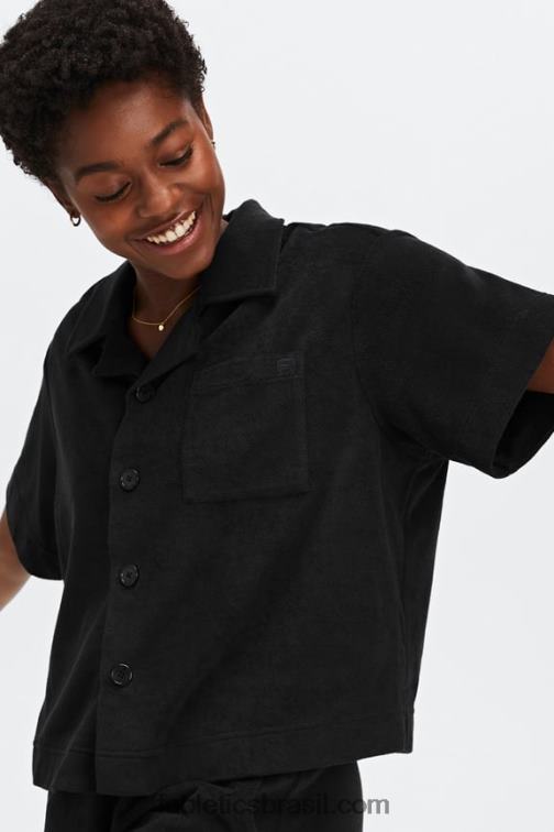 Fabletics preto 420HR2040 ilha terry botão quadrado para cima mulheres