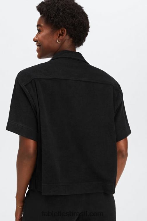 Fabletics preto 420HR2040 ilha terry botão quadrado para cima mulheres